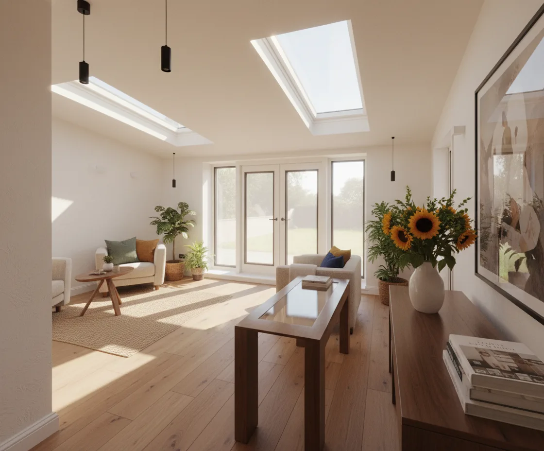 Design visualisation of a light-filled living space extension for a family home in Sale
