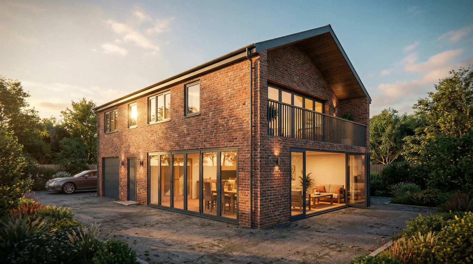 Design visualisation of the exterior of a home extension with a first-floor balcony in Leyland