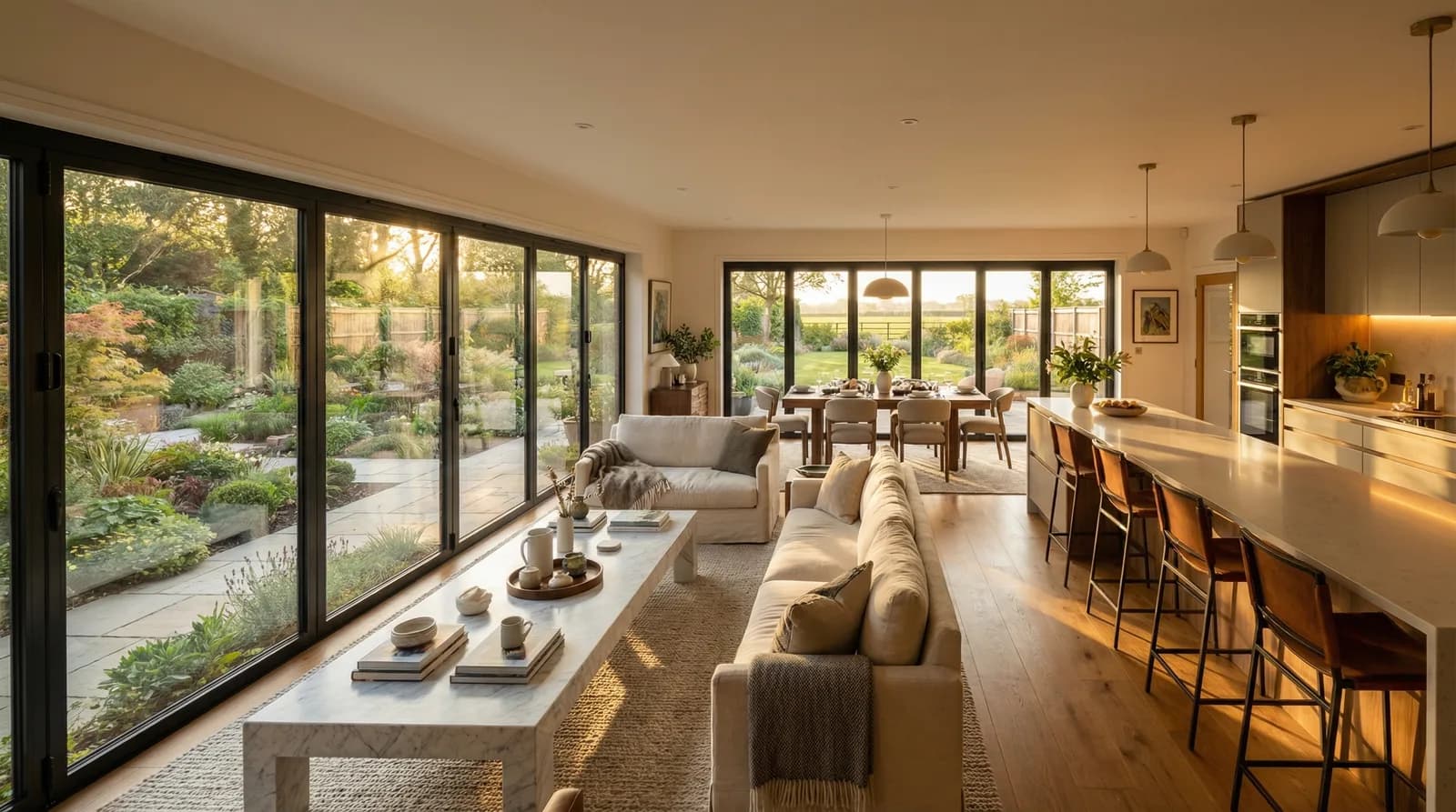 Open-plan kitchen, dining and living space design for the Leyland family home