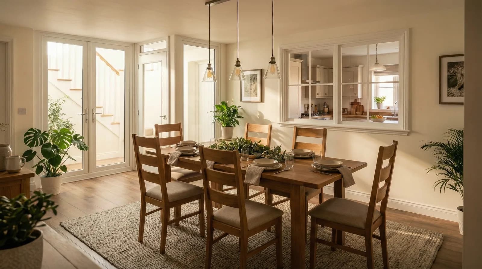 Dining space opening onto the kitchen in the Tarporley family home