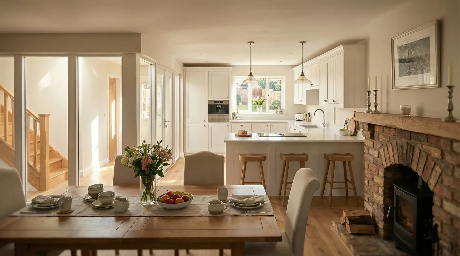 Design visualisation of an open-plan kitchen-diner extension in Tarporley