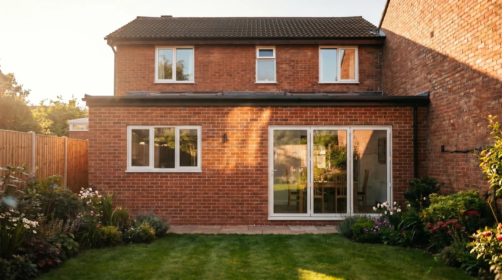 Design visualisation of a rear extension with bi-fold doors for a family home in Stone