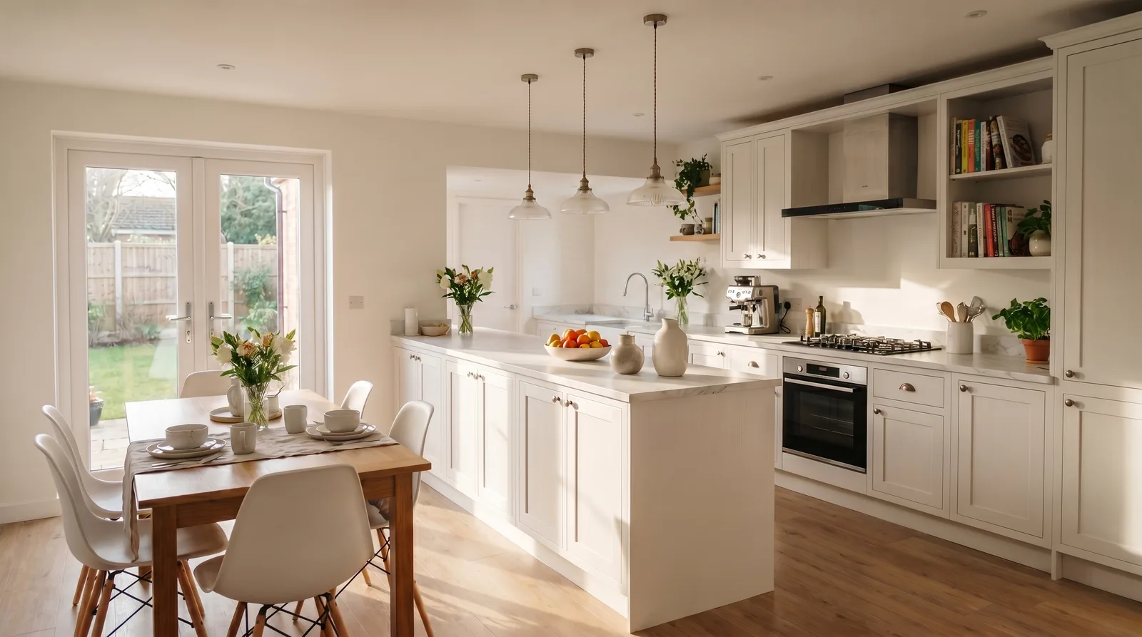 Design visualisation of an open-plan kitchen-diner extension for a family home in Luton
