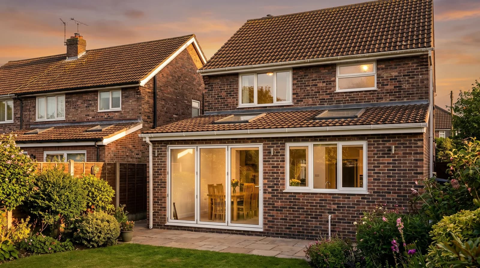 Design visualisation of a rear extension with roof lights and bifold doors for a family home in Liverpool