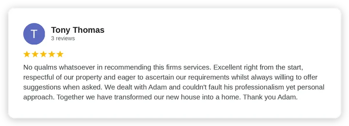 Google review from Tony Thomas for Diogel Architecture