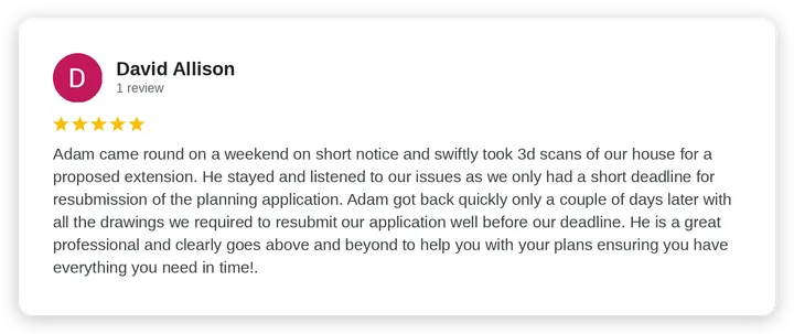 Google review from David Allison for Diogel Architecture