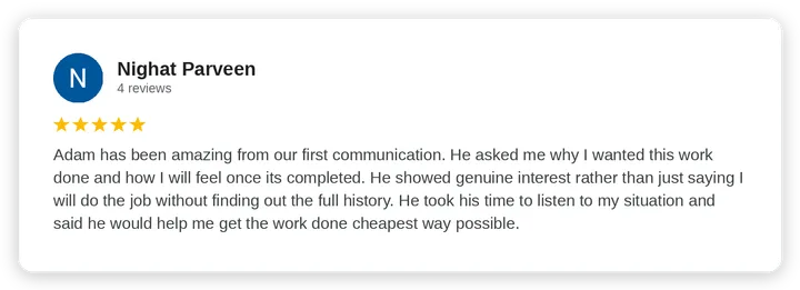 Google review from Nighat Parveen for Diogel Architecture