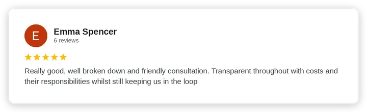 Google review from Emma Spencer for Diogel Architecture