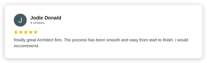 Google review from Jodie Donald for Diogel Architecture