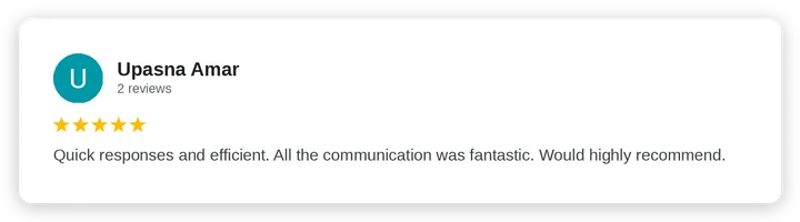 Google review from Upasna Amar for Diogel Architecture
