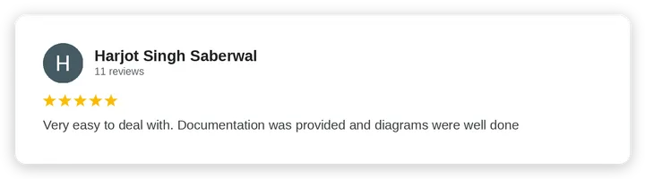 Google review from Harjot Singh Saberwal for Diogel Architecture