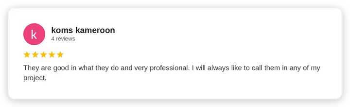 Google review from koms kameroon for Diogel Architecture