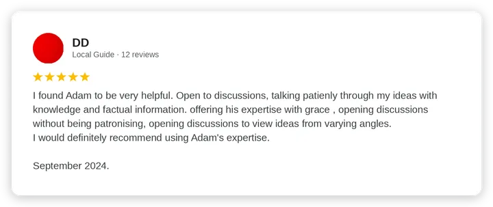 Google review from DD for Diogel Architecture