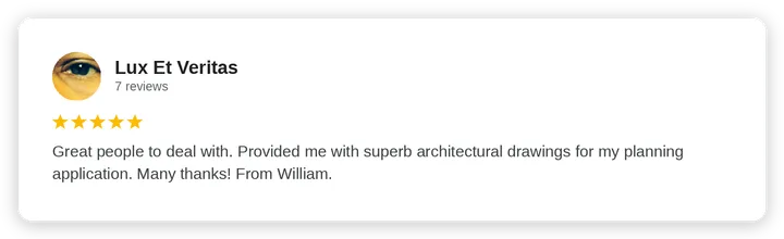 Google review from Lux Et Veritas for Diogel Architecture