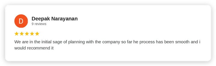 Google review from Deepak Narayanan for Diogel Architecture