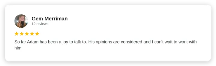 Google review from Gem Merriman for Diogel Architecture
