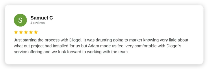 Google review from Samuel C for Diogel Architecture