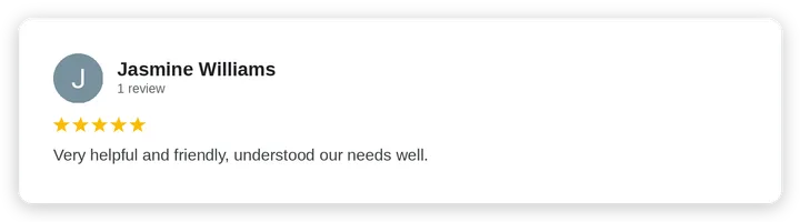 Google review from Jasmine Williams for Diogel Architecture