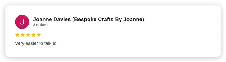 Google review from Joanne Davies Bespoke Crafts By Joanne for Diogel Architecture
